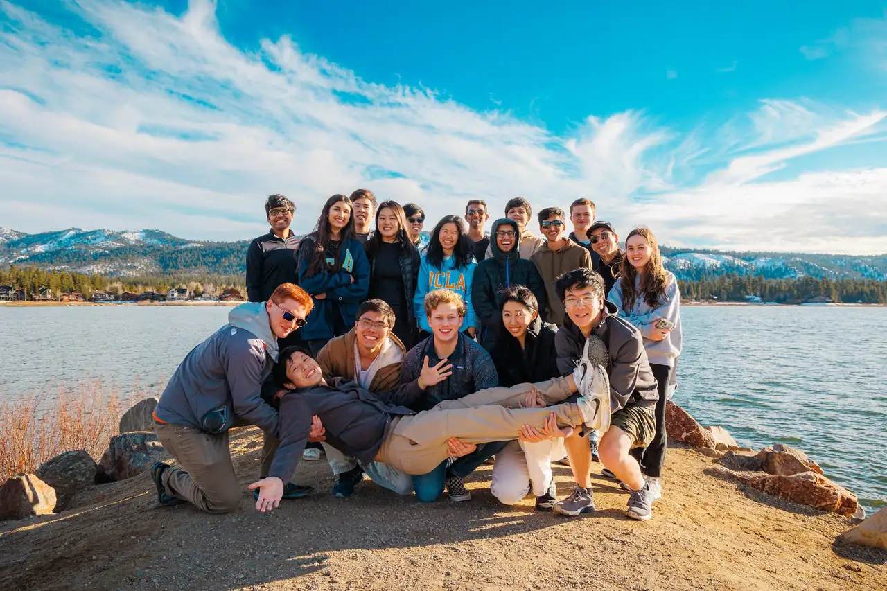 ACM AI members on a club retreat by a mountain lake
